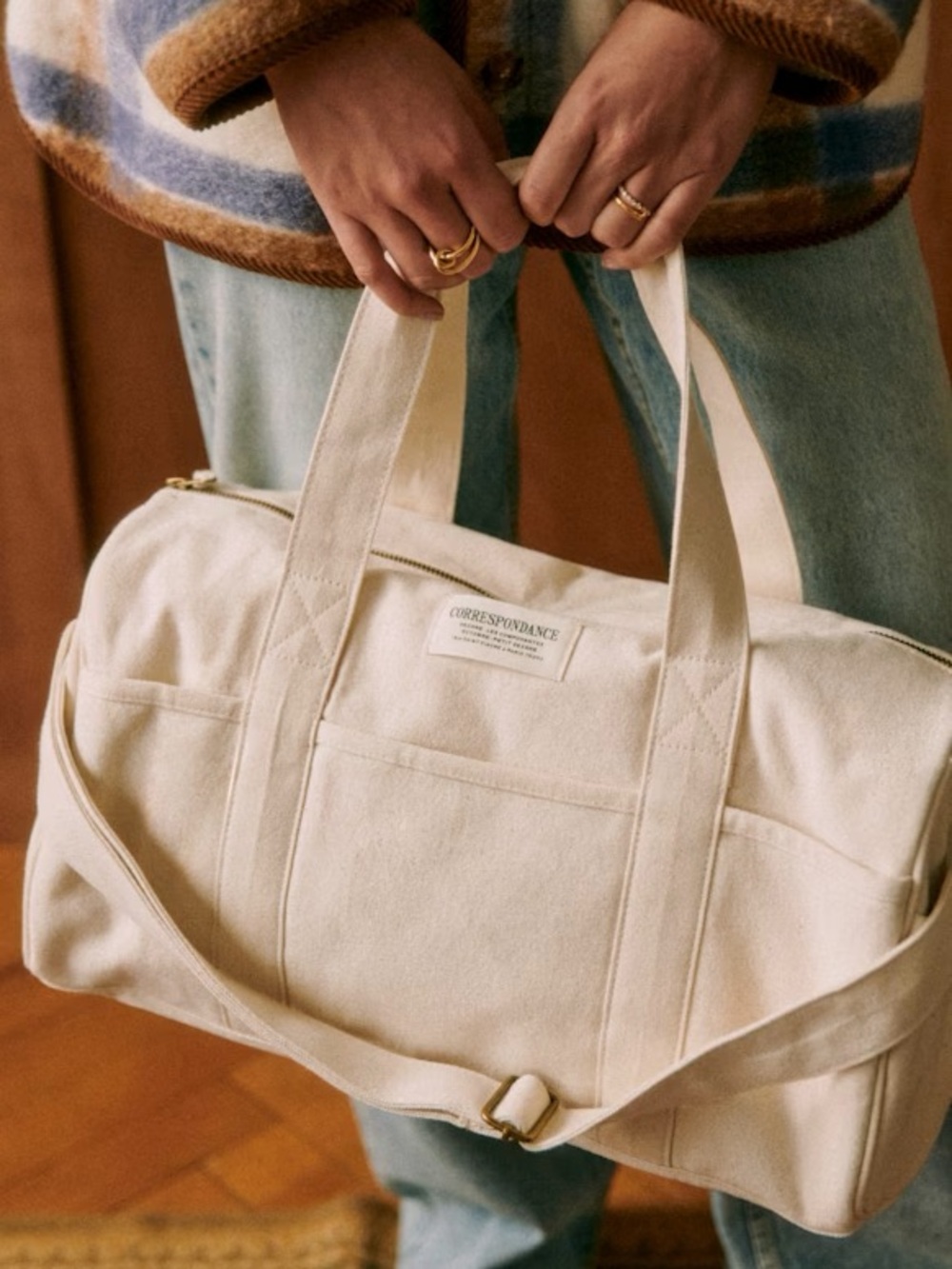 SEZANE ECRU TRAVEL BAG.